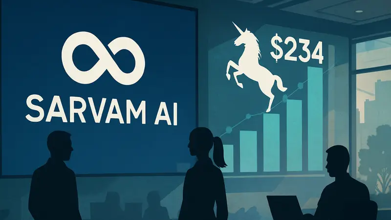 Логотип Sarvam AI и инфографика о получении финансирования в $234 млн
