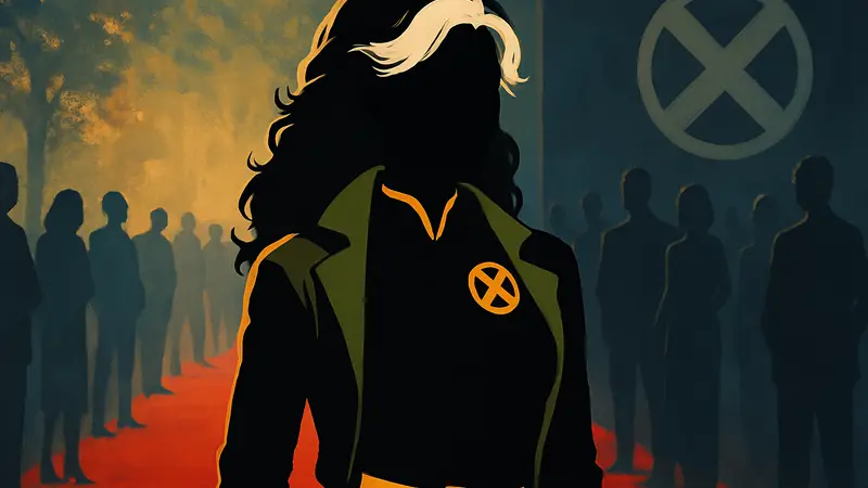 Портрет актрисы Одессы Эзайон в образе Шельмы из Людей Икс (концепт-арт) или на красной дорожке.