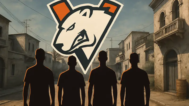 Логотип Virtus.pro и игроки команды CS2 в нов ой форме