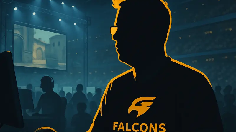 karrigan на киберспортивном турнире в форме Falcons, крупный план