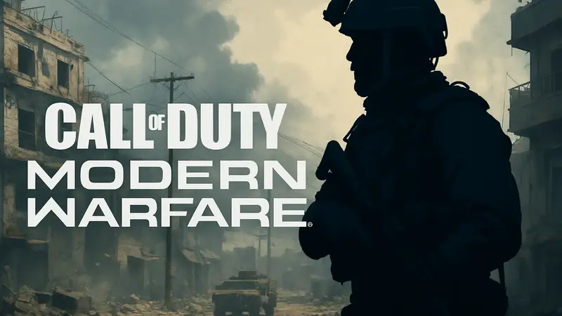 Логотип Call of Duty: Modern Warfare, солдат из серии Modern Warfare на обложке
