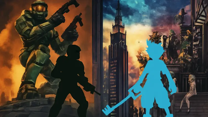 Изображение обложек игр Halo 2 и Kingdom Hearts 3, символизирующих крупные бюджеты игровых сиквелов.