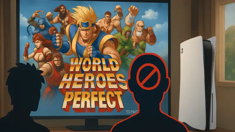 Обложка игры World Heroes Perfect с логотипом SNK, символизирующая отсутствие rollback netcode на PS5.