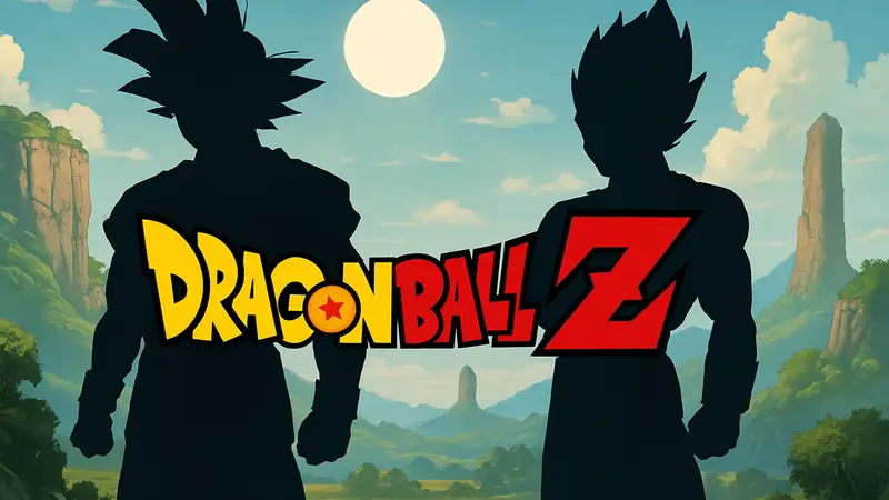 Логотип Dragon Ball Z на фоне силуэтов Гоку и Вегеты, символизирующий новую игру или проект