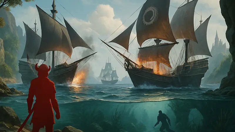 Скриншот из Elder Scrolls Online с морскими боями или подводным миром, флот, Тамриэль