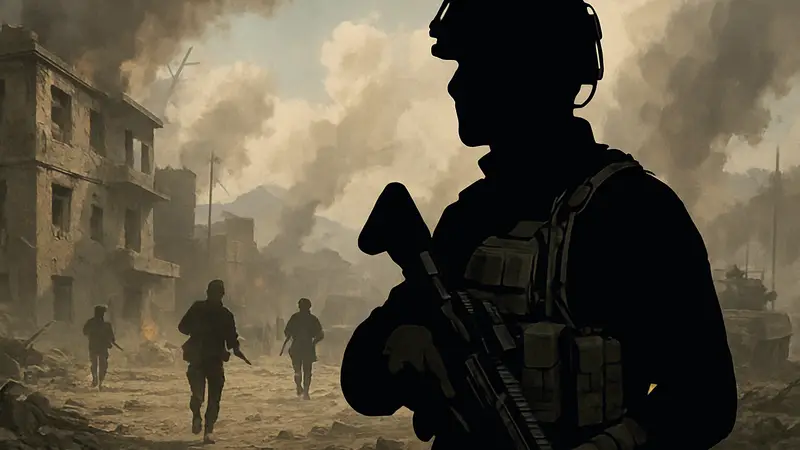Скин персонажа Call of Duty: Modern Warfare 4 на фоне поля боя, демонстрирующий реалистичный внешний вид.