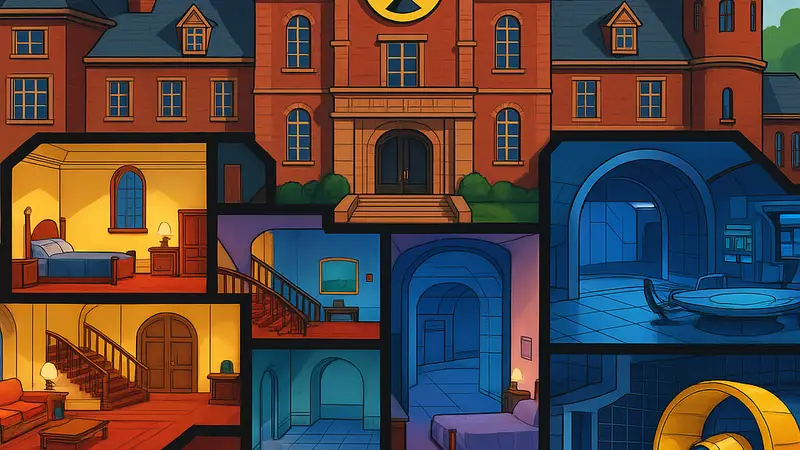 Анимированный особняк Икс из сериала X-Men '97, демонстрирующий его нелогичную, но узнаваемую планировку.