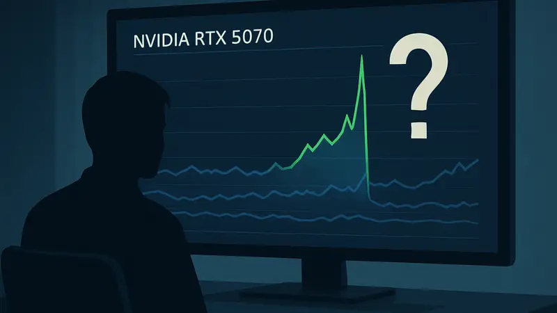 Графики Steam Hardware Survey с пиком для Nvidia RTX 5070 и вопросительным знаком