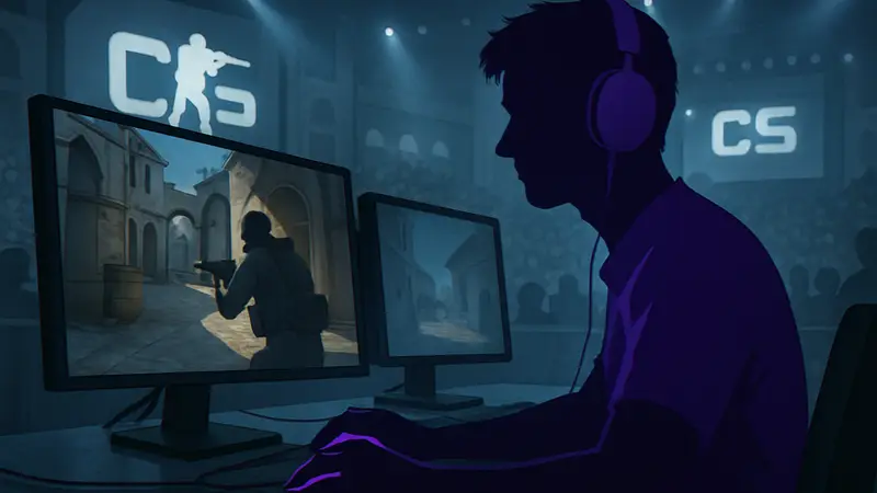 Киберспортсмен Luchov из 9z Team играет в CS2 на турнире, демонстрируя мастерство с игровой мышью.