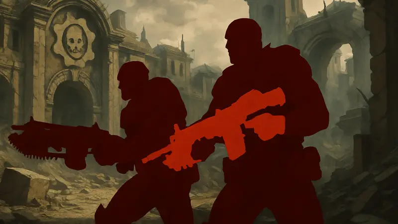 Gears of War: E-Day, кадр с персонажами Маркусом и Домом, готовящимися к бою.