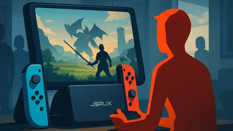 Док-станция JSAUX 6-в-1 для Nintendo Switch 2 с подключенными контроллерами.