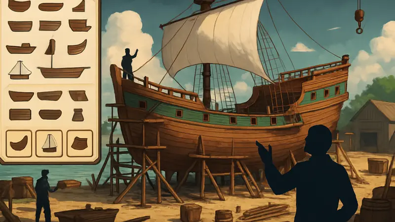 Игровой скриншот ShipShaper, демонстрирующий процесс строительства корабля в деталях
