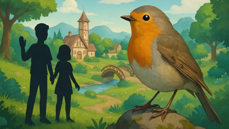 Европейская зарянка в Heartopia, редкая птица для коллекции игроков, на фоне игрового мира.