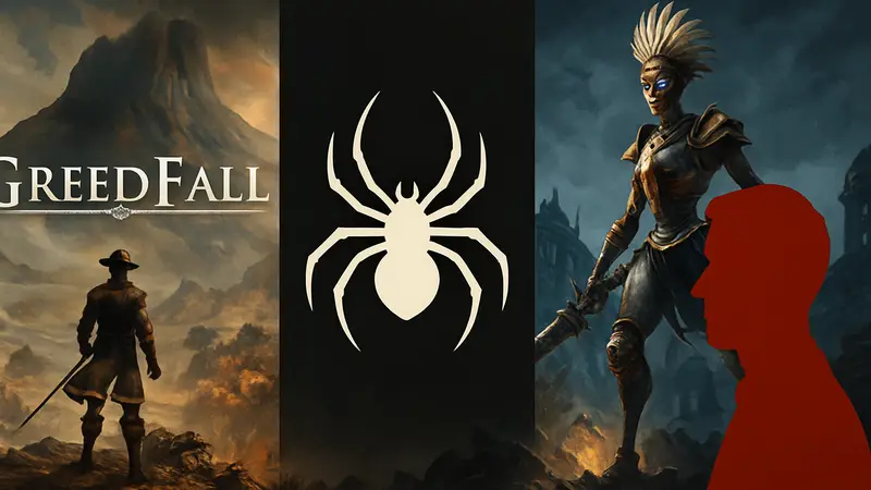 Логотип студии Spiders на фоне обложек GreedFall и Steelrising.