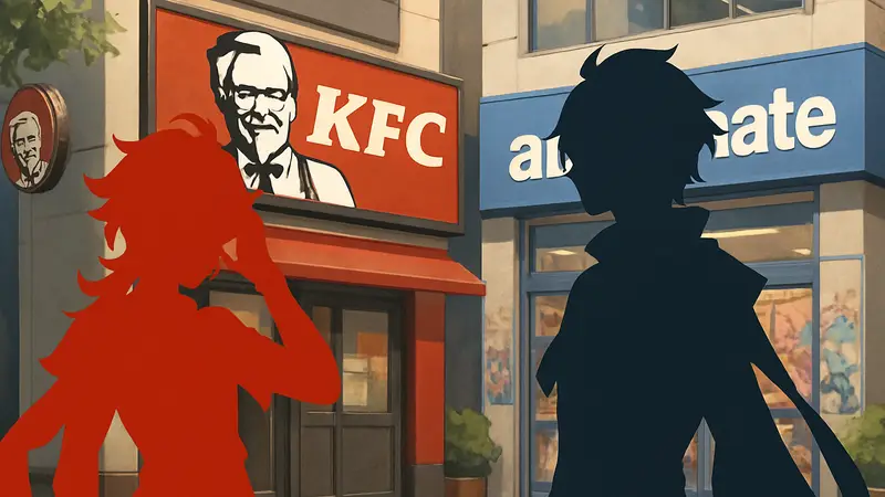 Персонажи Genshin Impact Кавех и Аль-Хайтам в стиле коллаборации с KFC и Animate.