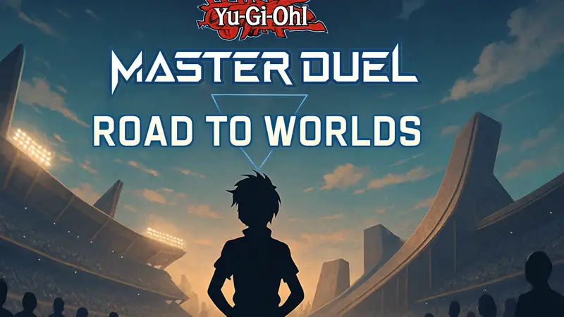 Логотип Yu-Gi-Oh Master Duel и надпись Road to Worlds