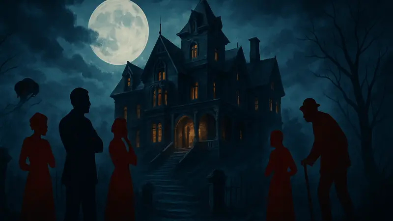 Обложка игры The 7th Guest Remake с мрачным особняком и персонажами, символизирующими хоррор-адвенчуру