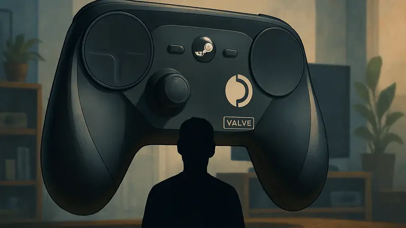 Игровой контроллер Steam Machine с логотипами Steam Deck и Valve