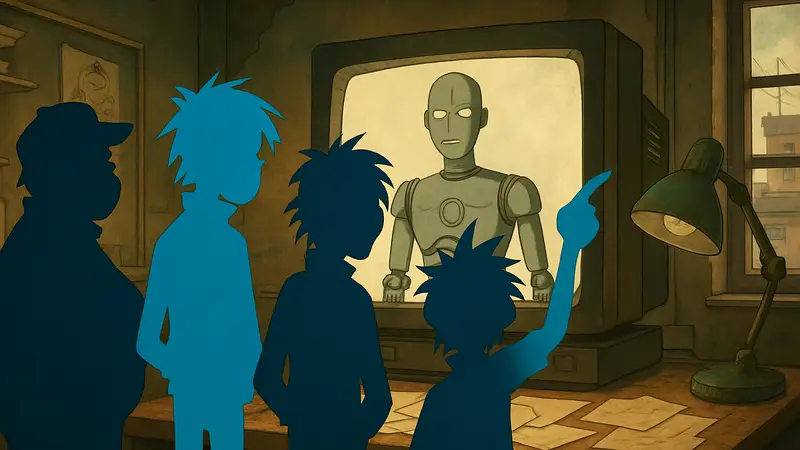 Изображение группы Gorillaz в стиле 2D-анимации, символизирующее протест против ИИ-арта.