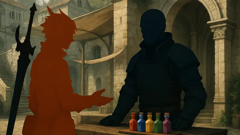 Игрок Final Fantasy 14 у Calamity Salvager, обменивающий красители для инвентаря.