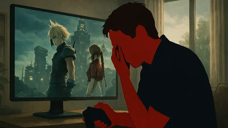 Наоки Хамагути, геймдиректор Final Fantasy VII Revelation, возможно, плачущий во время игры.