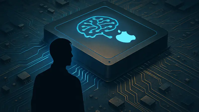 Чип Apple с элементами искусственного интеллекта, символизирующий обход ограничений памяти.