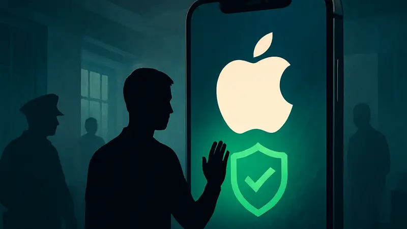 Логотип Apple на фоне экрана iPhone, символизирующий исправление уязвимости.