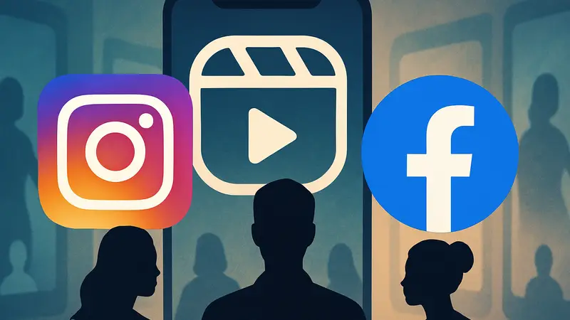 Логотипы Instagram и Facebook на фоне Reels, символизирующие функцию «Серии» для видео