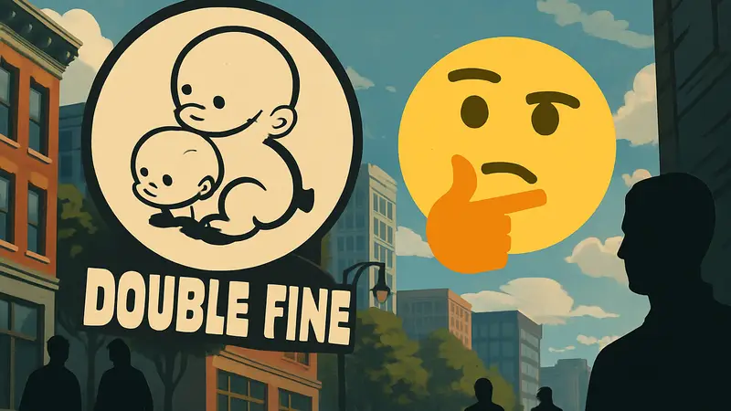 Логотип Double Fine Studios и эмодзи, символизирующий их реакцию на слухи о закрытии студий Xbox.