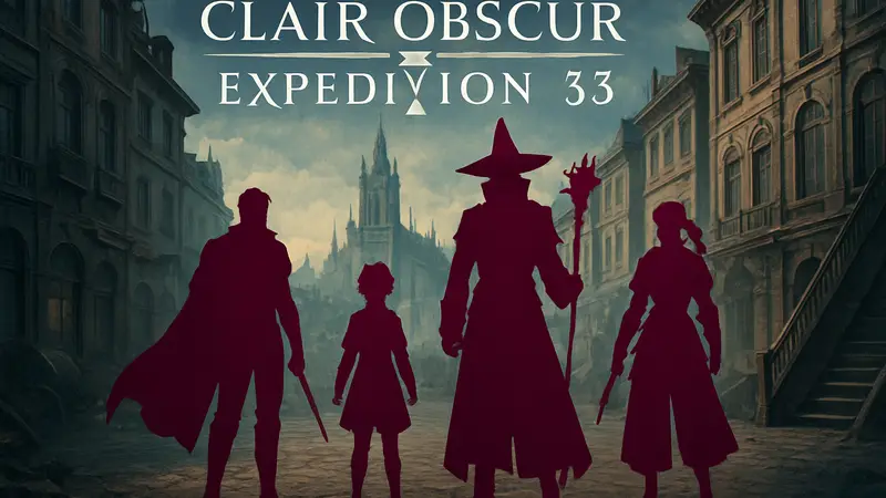 Логотип Clair Obscur: Expedition 33 и скриншот из игры с персонажами