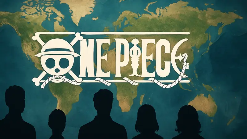 Логотип One Piece на фоне карты мира, символизирующий глобальный проект.
