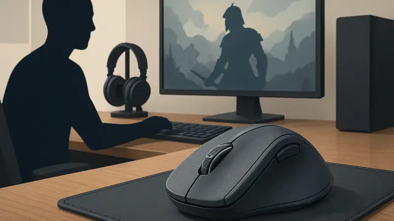 Эргономичная игровая мышь ProtoArc EM25 на компьютерном столе