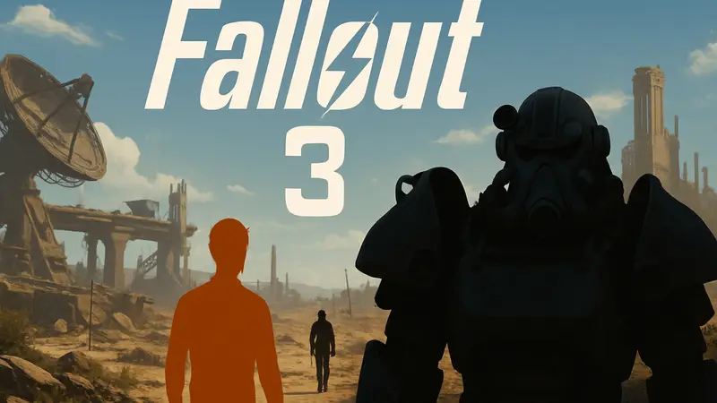 Логотип сериала Fallout Season 3 на фоне пустошей и постапокалиптических декораций, предвкушение релиза.