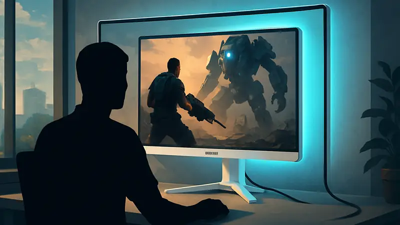 Стильный белый 5K игровой монитор Philips с подсветкой и подключенным USB Type-C.