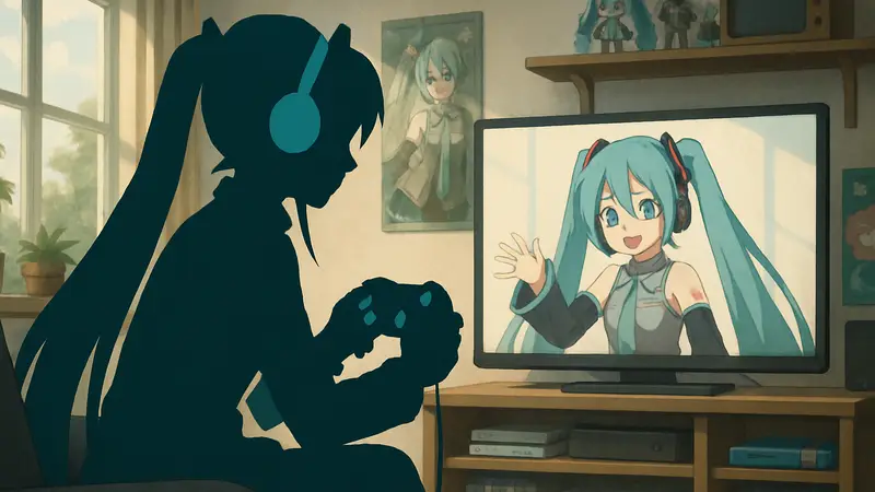 Фигурка Hatsune Miku с контроллером в руках в образе геймера.