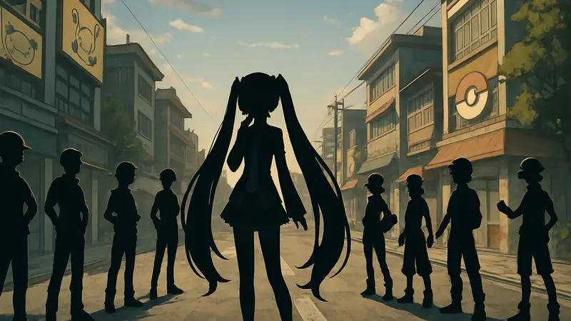 Hatsune Miku и тренеры Pokemon в клипе "Crossroad" из Project Voltage.