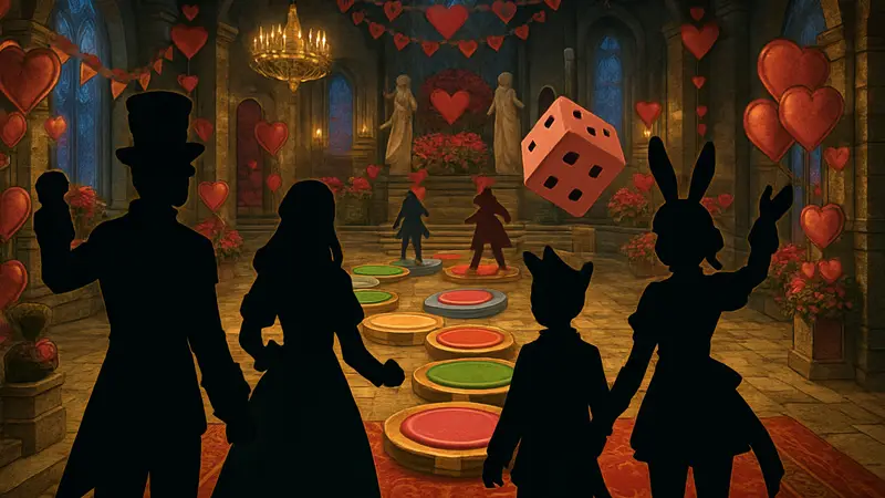 Final Fantasy 14: скриншот ивента ко Дню Валентина 2026, игроки в праздничных нарядах, мини-игры.