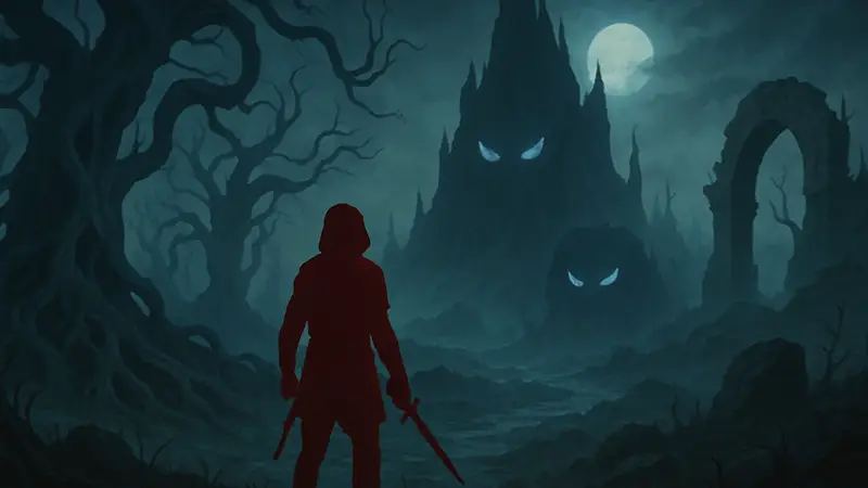 Игровая локация Прядь Кошмаров из игры Saros, с игровым персонажем