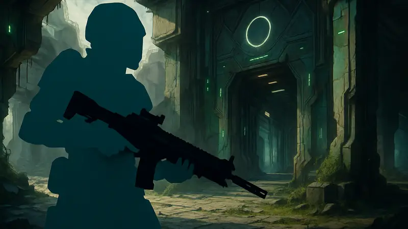 Кадр из шутера Marathon, игрок с оружием, футуристическая атмосфера игры от Bungie