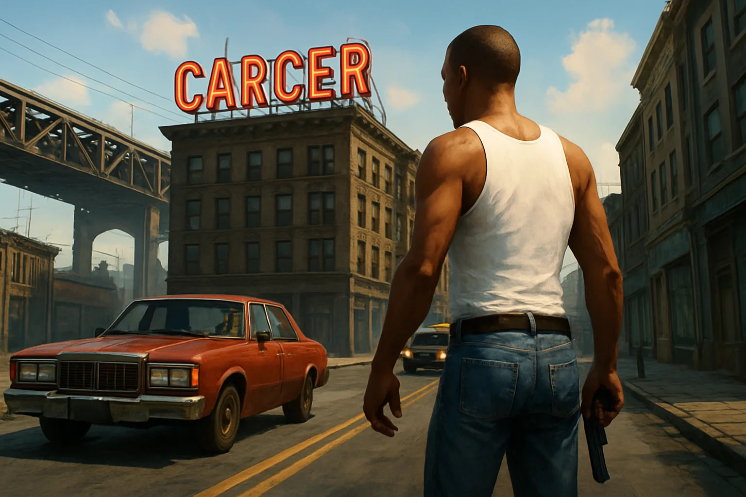 Скриншот из Grand Theft Auto: San Andreas с элементами мода GTA Carcer City.