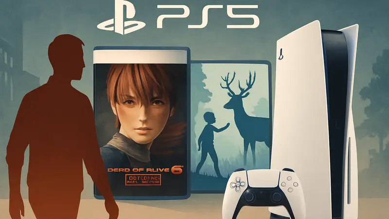 Обложки новых игр для PS5, логотип PlayStation 5, консоль PS5.