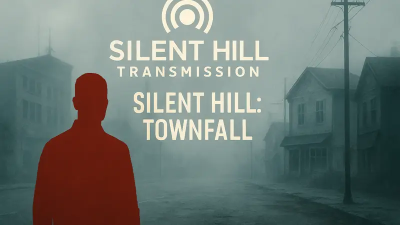 Логотип Silent Hill Transmission и туманный город из Silent Hill: Townfall. Анонс Konami.