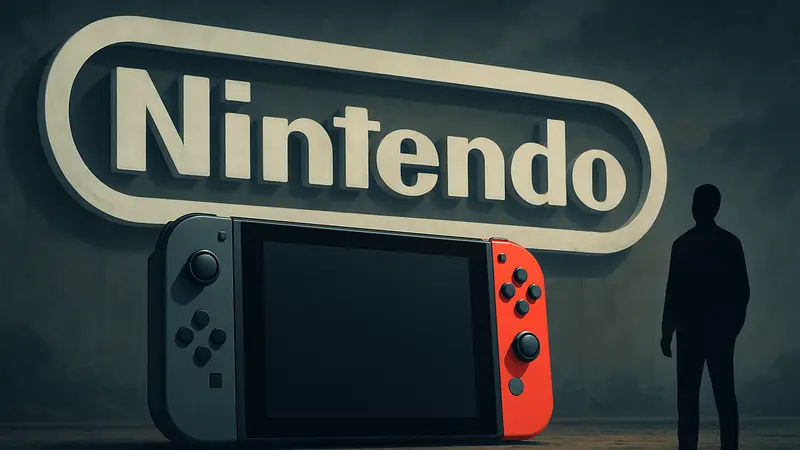Игровая консоль Nintendo Switch на фоне логотипа Nintendo, символизирующая смену эпох.
