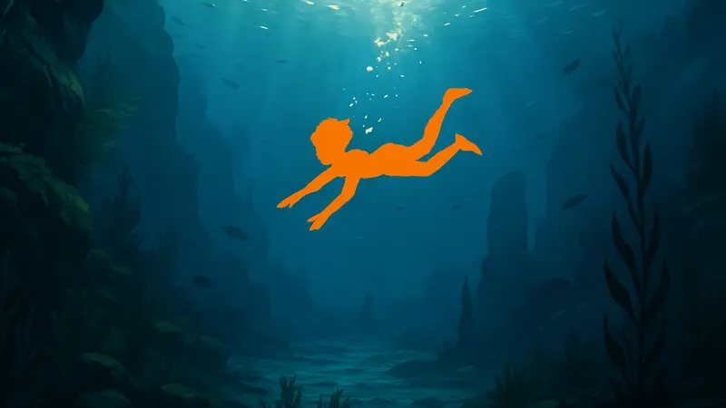 Эллиот ныряет под воду в игре The Adventures Of Elliot: The Millennium Tales, исследуя подводный мир.