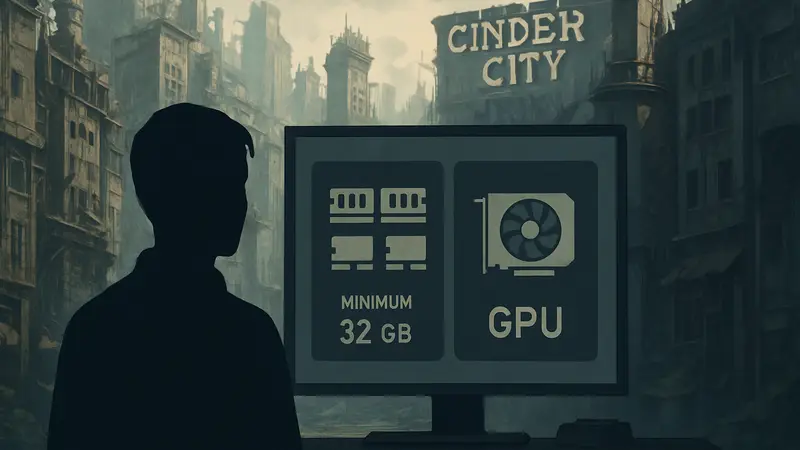 Системные требования игры Cinder City, показывающие высокие запросы к оперативной памяти и видеокарте RTX 4060.
