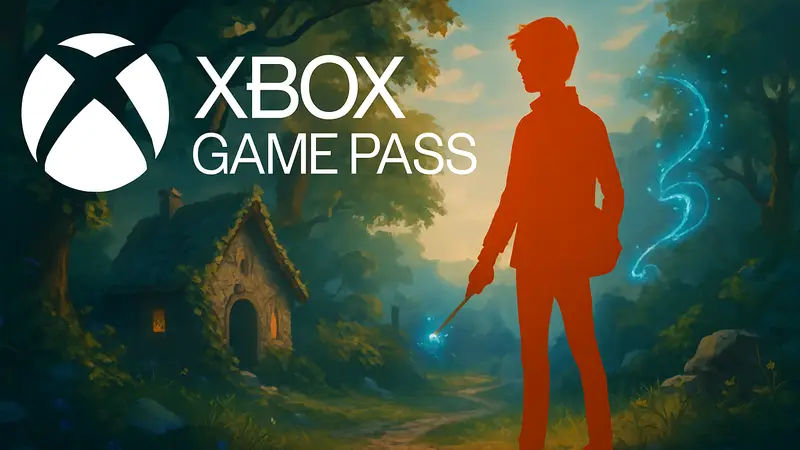 Логотип Xbox Game Pass с изображением новой игры, похожей на Mixtape, с элементами волшебства.