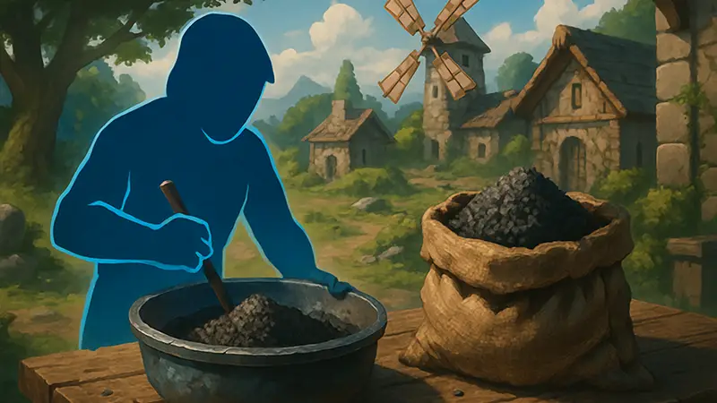 Изображение пороха или процесса крафта в игре Windrose, символизирующее ценный ресурс