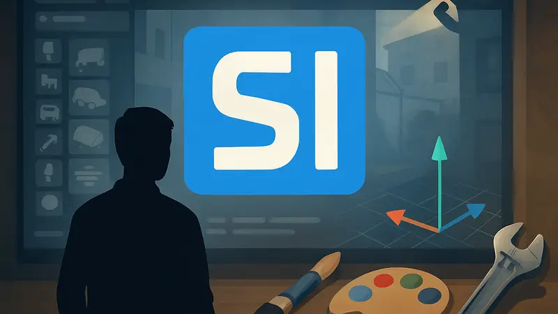 Логотип S&box с элементами интерфейса Garry's Mod и творческими инструментами.