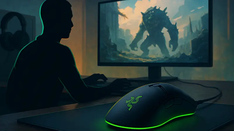 Игровая мышь Razer Viper V4 Pro с подсветкой на столе геймера