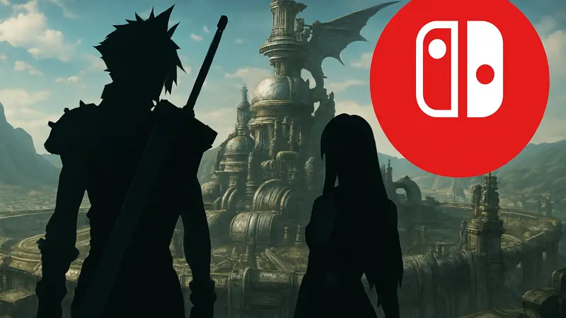 Кадры из Final Fantasy VII Rebirth на фоне логотипа Switch 2